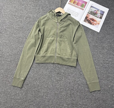 9.19少量源货F复古水洗做旧连帽拉链卫衣女