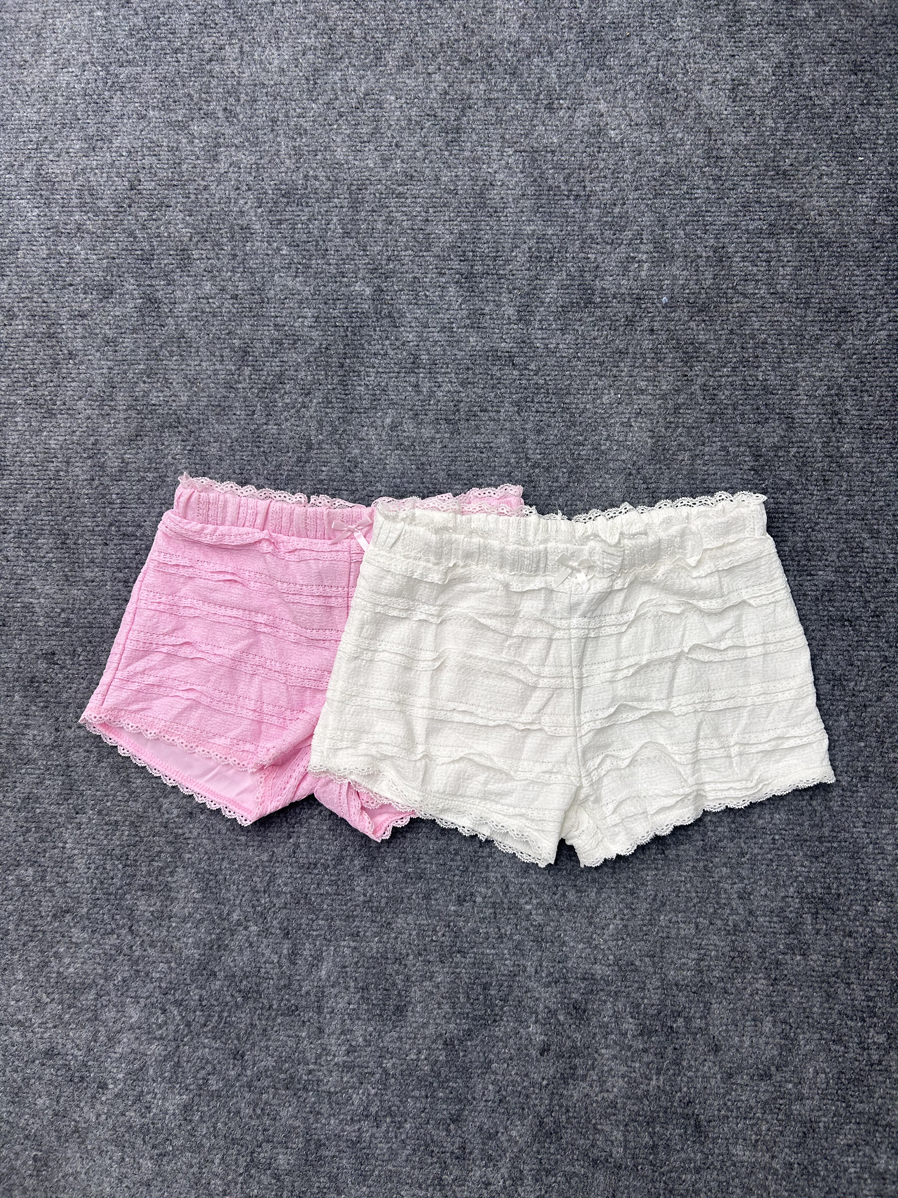 9.26源货小清新蕾丝花边短裤女夏季中腰舒适透气粉色白色居家裤