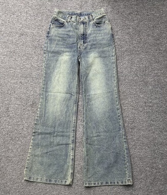 12.17日单原货秋季水洗做旧微喇修身显瘦复古休闲牛仔裤女