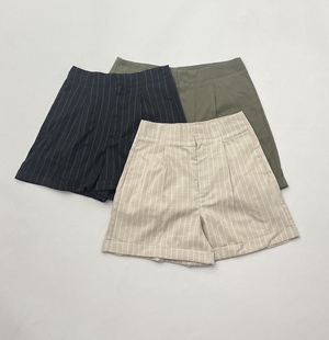 棉麻条纹短裤 新款 女 少量源货三色自然腰休闲夏季 4.7