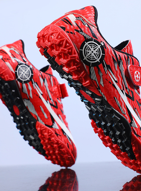 本命年红色儿童足球鞋男女孩小学生碎钉TF长钉中大童魔术贴训练鞋