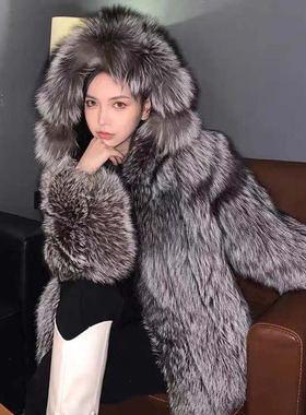 皮草实力厂家批发冬季新款韩版皮草外套女式仿狐狸毛连帽保暖大衣