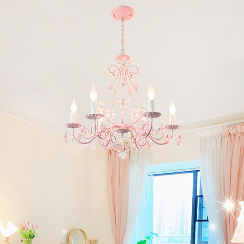田园水晶灯卧室吊灯粉色