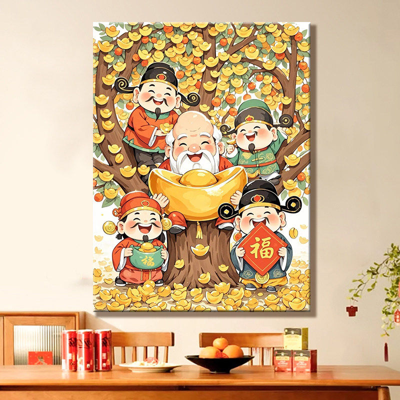 拥有财树diy数字油画手工填充丙烯油彩画客厅装饰挂画手绘填色画,家居饰品,DIY/数字油画,淘宝优惠券,粉丝福利购,淘宝优惠卷