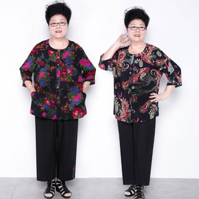 加肥加大码胖妈妈衬衫两件套
