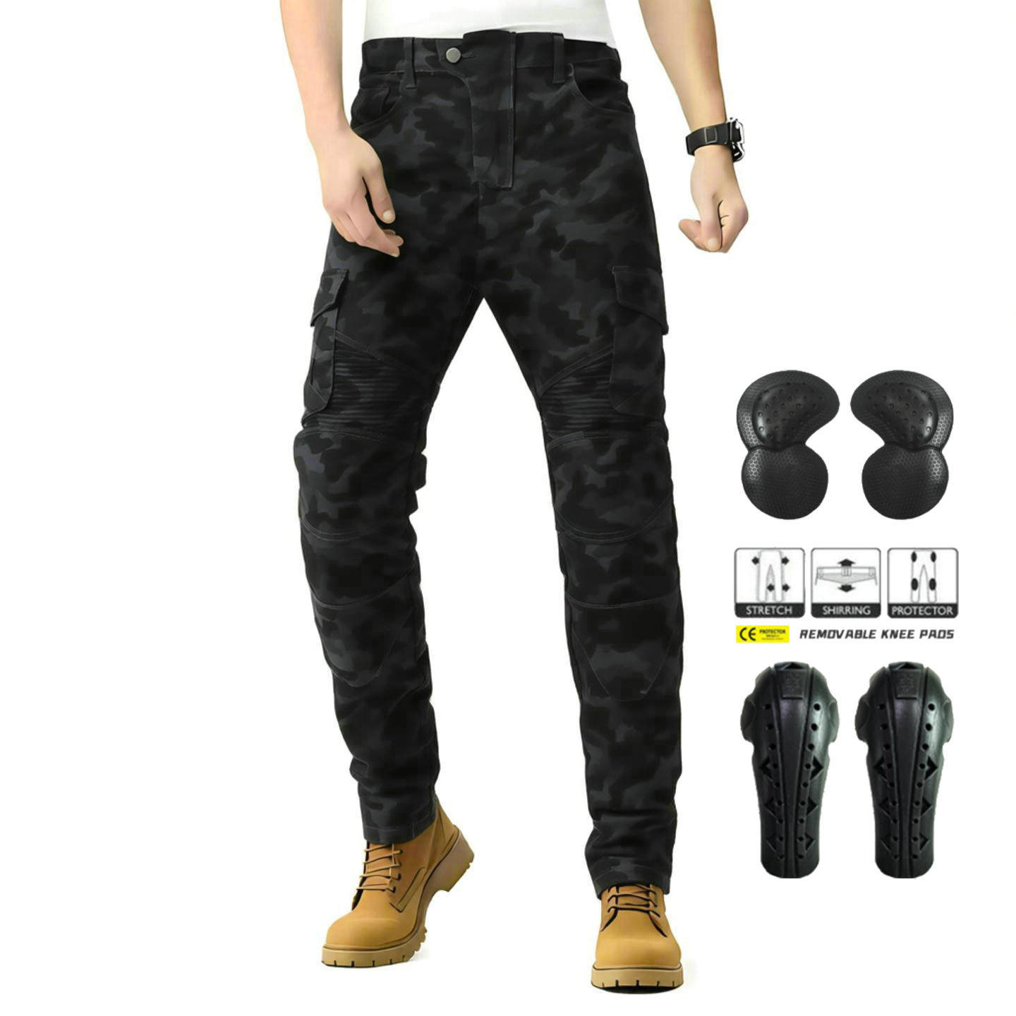 VOLERO 沃镭锣 摩托车骑行裤 复古机车牛仔裤 迷彩多袋工装防摔裤