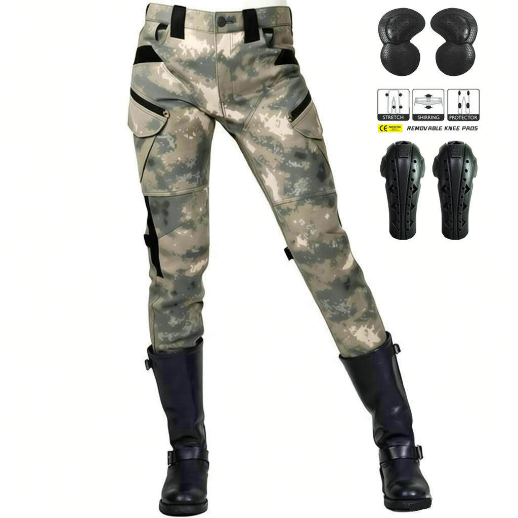 VOLERO摩托车骑行裤女款户外骑行战术多袋迷彩直筒宽松机车防摔裤