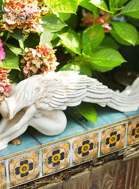 欧式风复古做旧树脂翅膀女神摆件