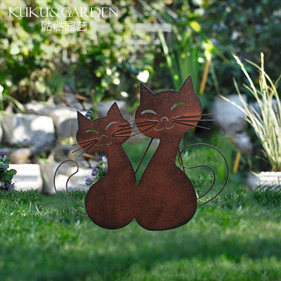 欧式花园园艺铁皮装饰铁艺小猫咪插件 可爱动物摆件杂货花盆花插