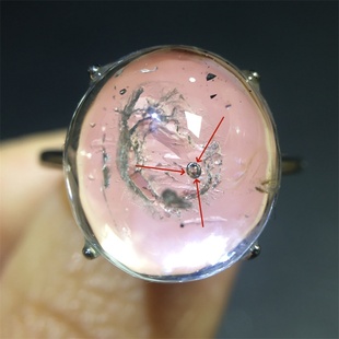 天然水晶白水胆黑流沙戒指晶体通透水胆活跃彩虹蛋面饰品男女同款