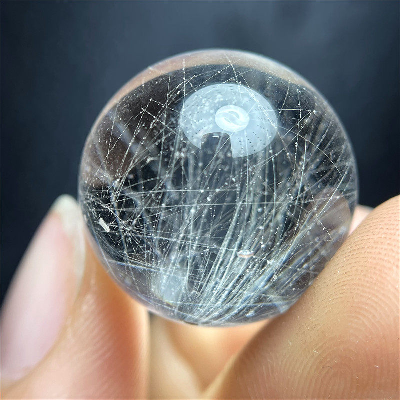 天然钛晶金黄发晶水晶球吊坠黑幽灵串莲子红兔毛转运珠挂坠男女款