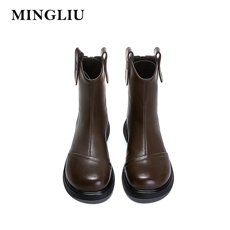 真皮马丁靴女2025秋冬新款粗跟复古英伦风短靴休闲百搭低筒靴子