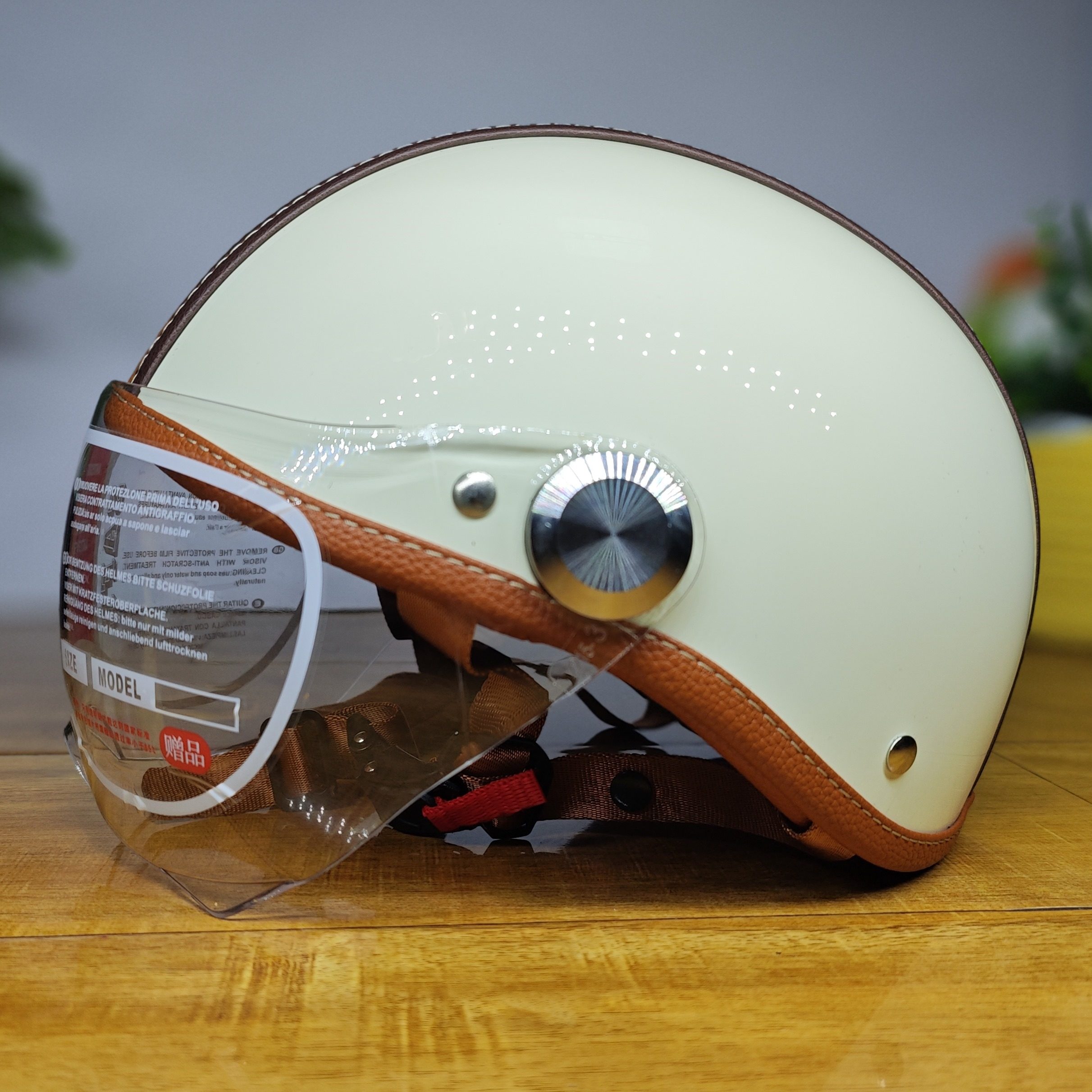 3CCC认证A类复古半盔电动车摩托车头盔男女通用透气便携皮质头盔