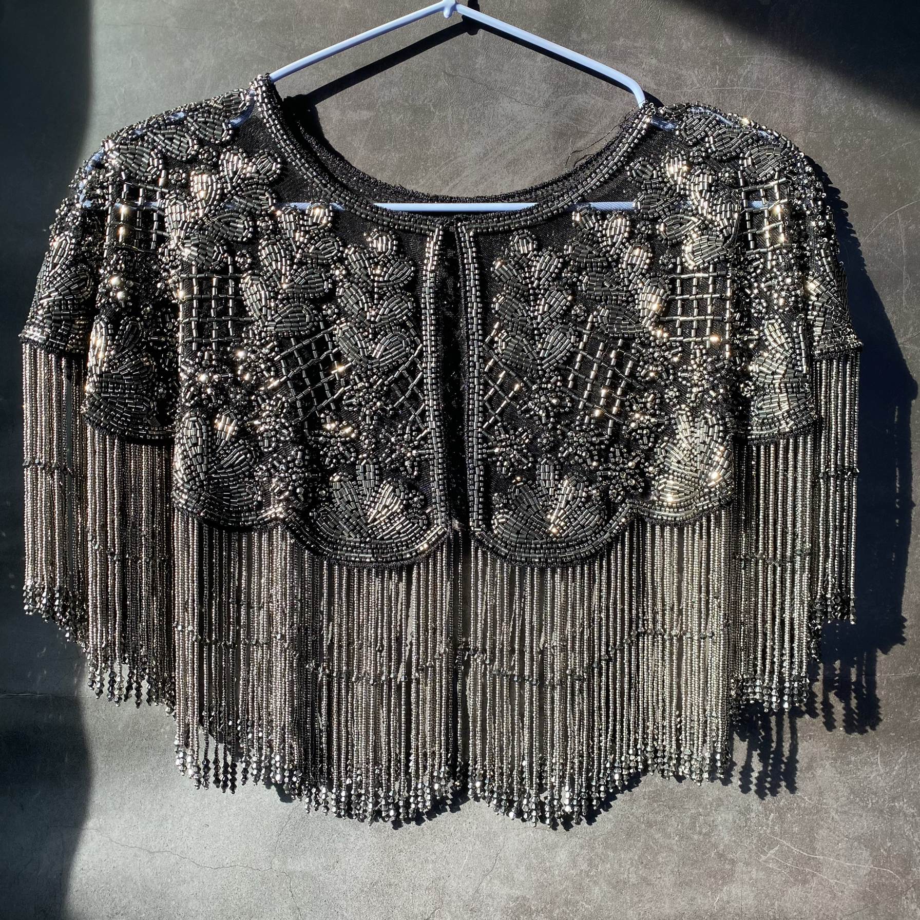 重工钉珠短流苏旗袍云肩订婚婚礼结婚礼服中式枪黑色短款旗袍披肩