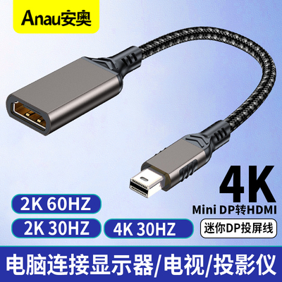 Mini DP转HDMI母转接线4K30Hz高清线 2K/1080P240Hz/60hz 120HZ视频连接线笔记本台式电脑接电视显示器投影仪