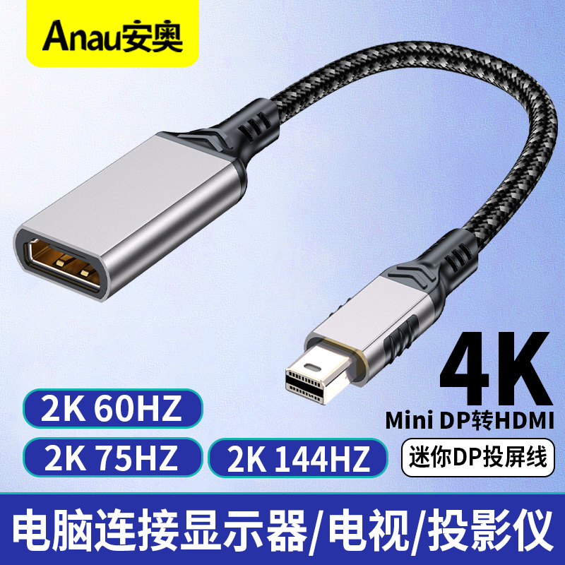 Mini DP转HDMI母转接线4K30Hz高清线 2K/1080P144Hz/160hz120HZ视频连接线笔记本台式电脑接电视显示器投影仪
