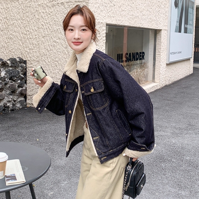 保暖毛绒牛仔棉服外套