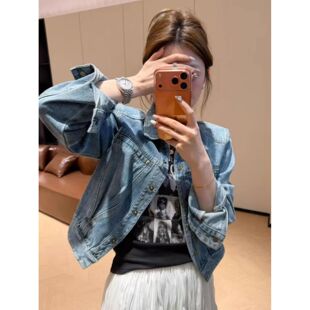百搭短款 韩式 高级感时尚 新款 夹克上衣 复古蓝色牛仔外套女2026春季