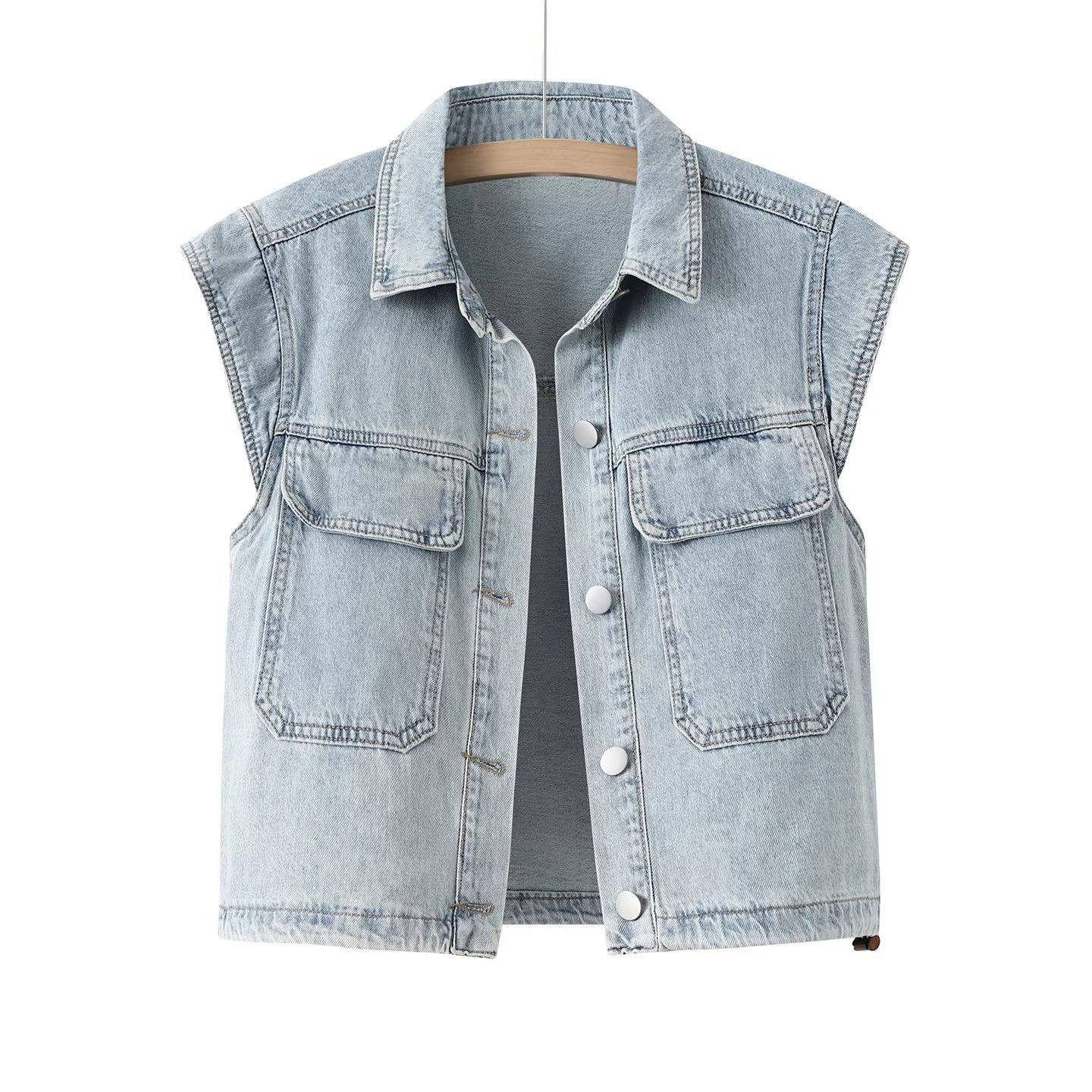 2026新款复古时尚设计牛仔马甲女春秋宽松休闲口袋短款坎肩外套女,女装/女士精品,马夹,淘宝优惠券,粉丝福利购,淘宝优惠卷