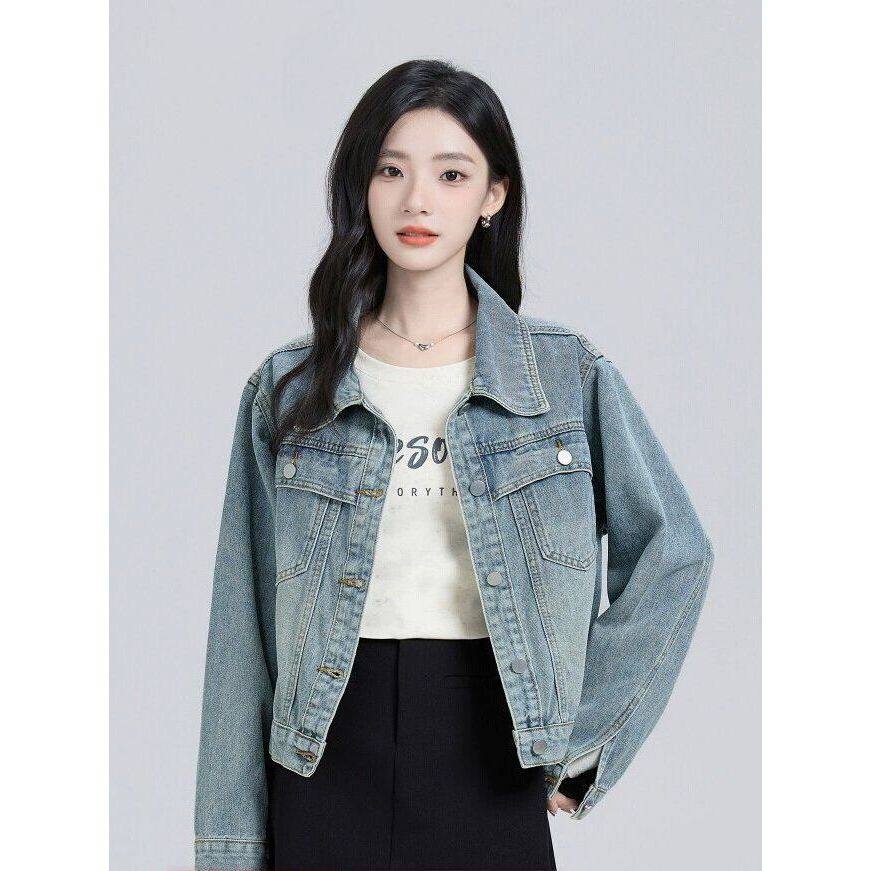 宽松水洗短款软牛仔外套女初秋2025新款港味复古宽松百搭夹克上衣
