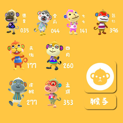 现货amiibo猴子远仁雪莉皮猴七七德里村民卡 可定居动物之森友会