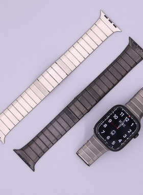 适用苹果手表ultra3不锈钢竹节一株表带iwatch11s109蝴蝶扣金属男