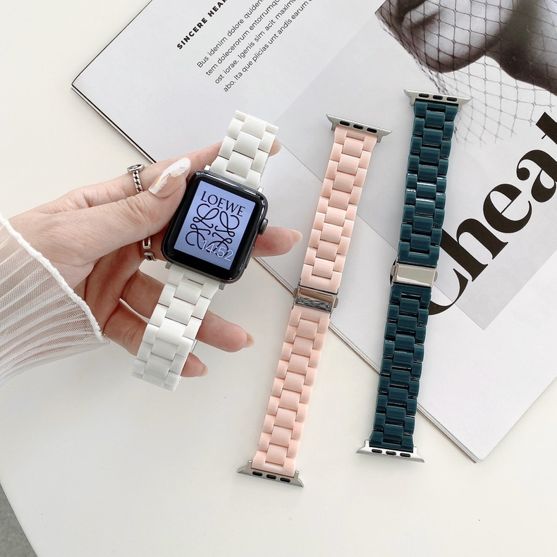 适用苹果手表Apple Watch876se仿陶瓷三株表带iWatch4