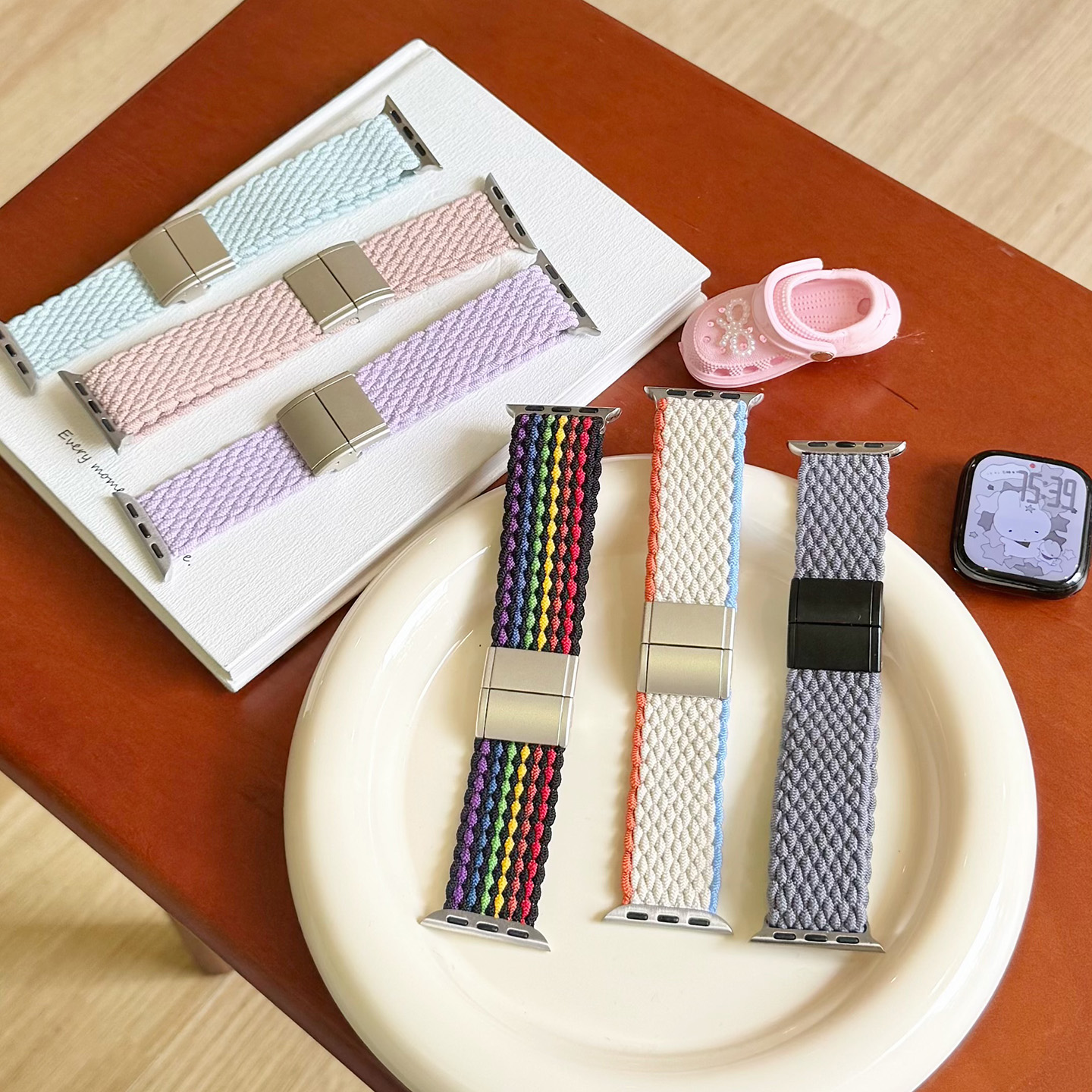 适用苹果手表ultra3se尼龙弹力编织表带iwatch11磁吸8910透气男女