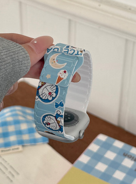 适用苹果手表s11磁吸硅胶表带10卡通腕带iwatch987654se3可爱女夏