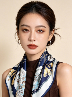 杭州丝绸老钱风腰果花100%桑蚕丝围巾方巾春秋季百搭真丝双绉丝巾