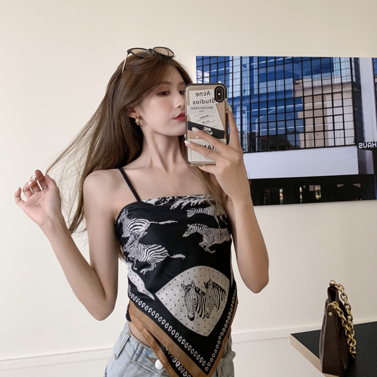 Real price ~ short Knitted Vest + fashionable bra zebra Vintage printed Scarf Shawl top