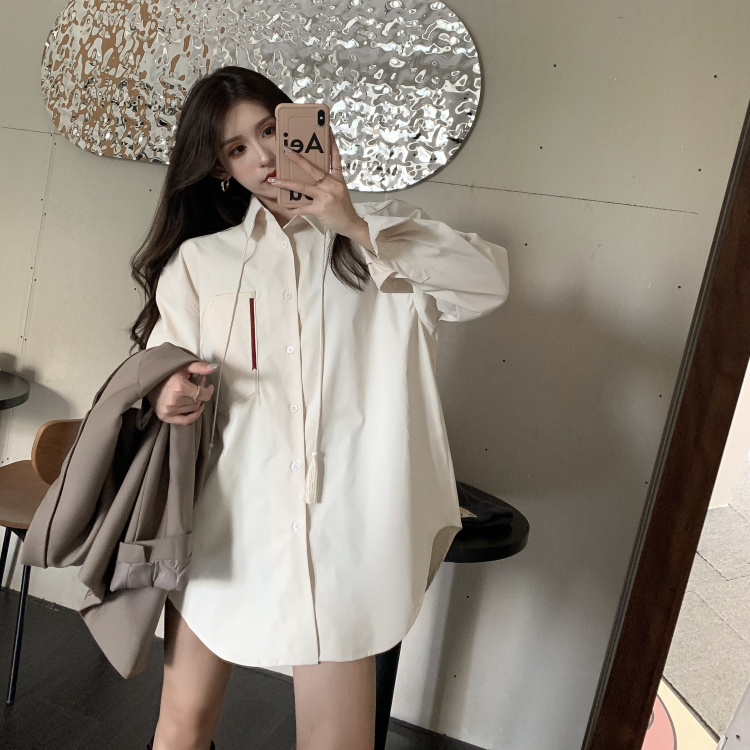 Real shot and real price ~ shirt women's design sense minority retro Hong Kong Style Long Sleeve Shirt versatile bottom coat