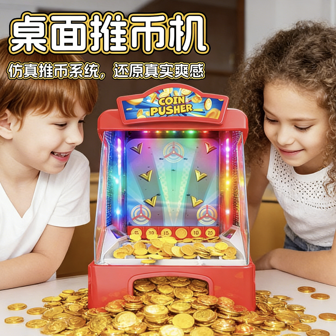 桌面迷你推币游戏机声光电动儿童家用小型投币机娱乐设施玩具