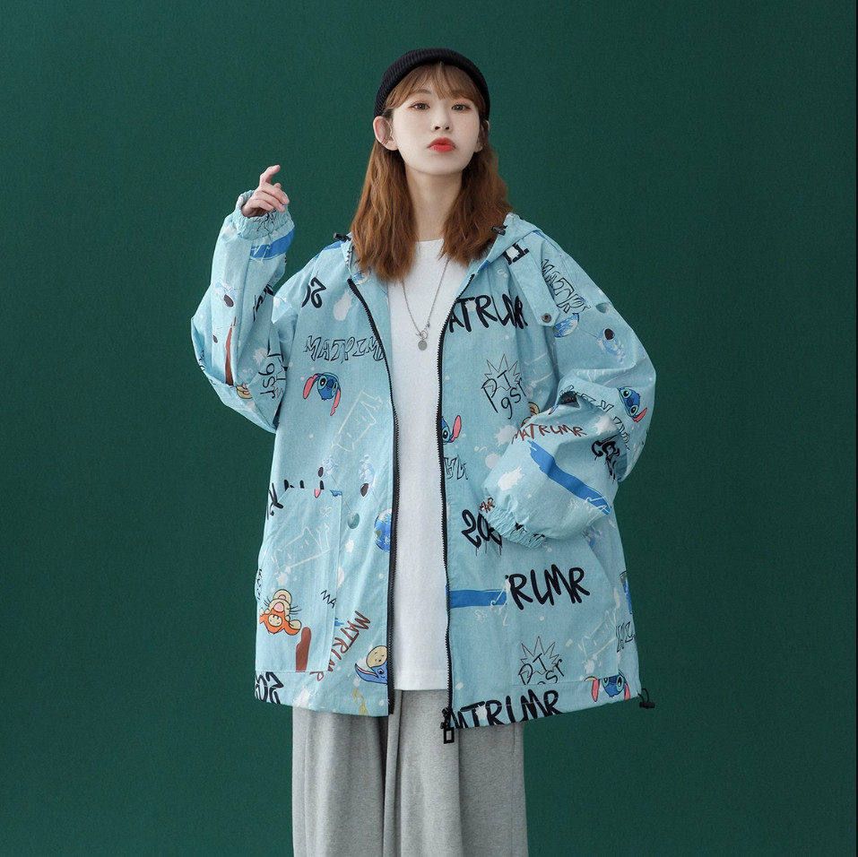 【精品】新款上衣◆2025春季港风潮流男女款涂鸦印花连帽休闲夹克