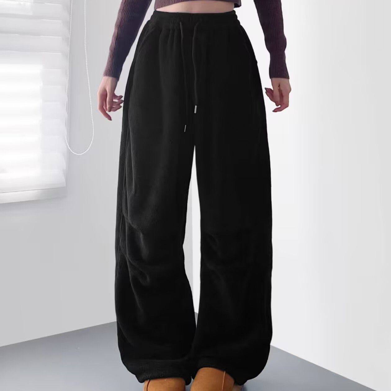 【精品】新款上市◆2025秋冬青少年港风潮流刺绣双面摇粒绒休闲裤