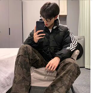 上市 新款 2026春季 男女同款 潮流三条杠拼接立领棉衣 美式 精品