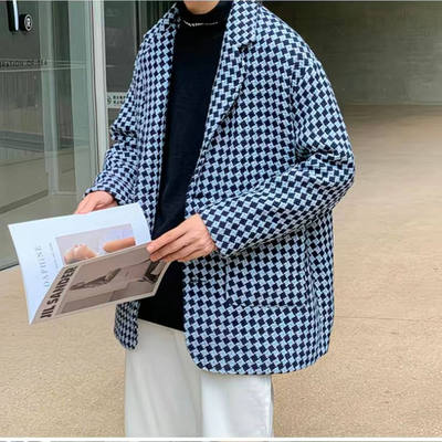 【精品】新款上市◆2025早秋青少年港风潮流时尚百搭拼色呢料西装