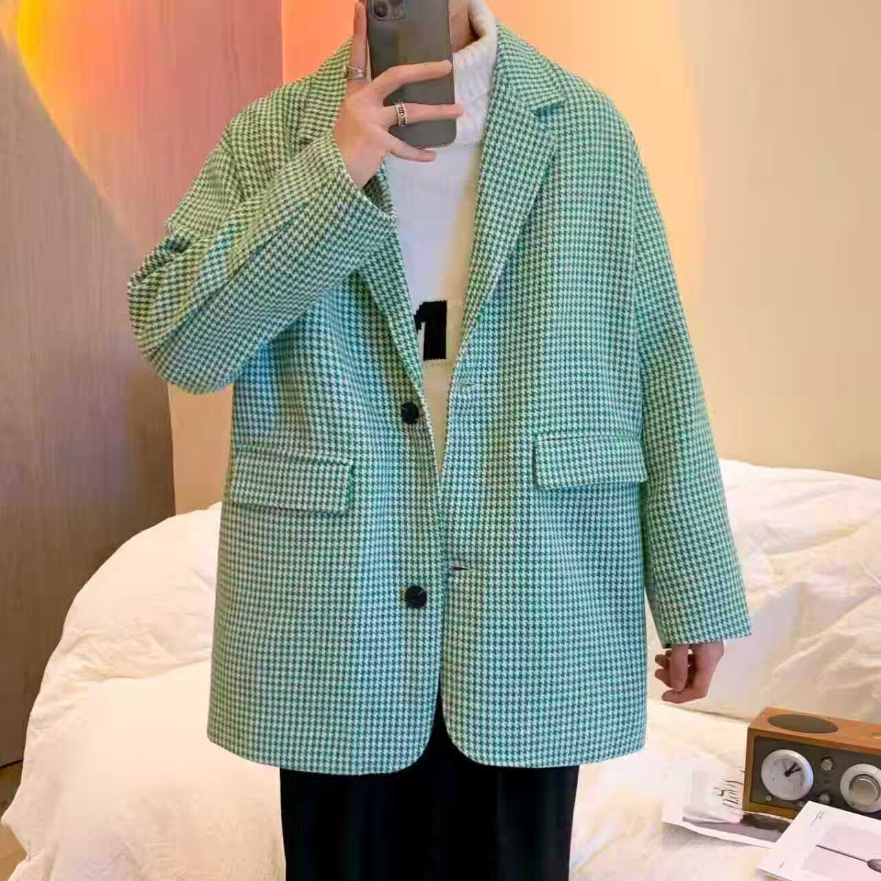 【精品】新款上市◆2025男女同款港风潮流高级感千鸟格外套西服