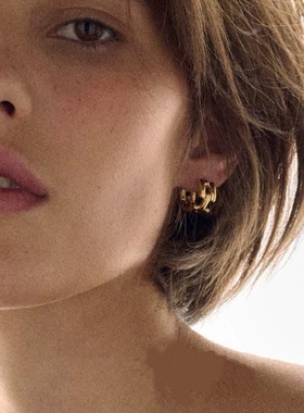 小众设计欧美环形几何线条交错简约高级感不规则耳圈