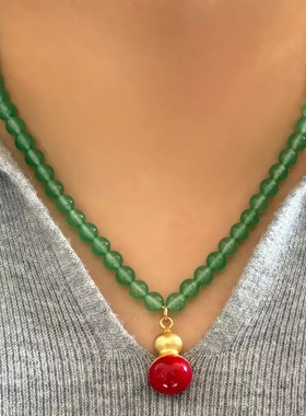 新年红珐琅葫芦系列新中式福禄复古项链耳环耳坠