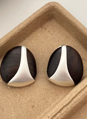 秋冬新款木头三角耳钉复古小众木质几何中式耳环