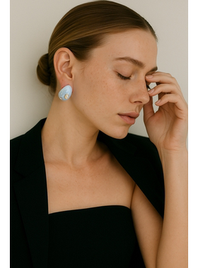 Lizzie同款法式蓝色珐琅椭圆水滴优雅复古风豌豆耳环