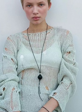 极简黑色圆球项链小众设计高级感百搭几何长款吊坠毛衣链