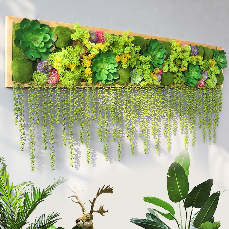 仿真植物多肉壁挂绿植木框墙面装饰北欧风格墙壁花餐厅挂画立体图片