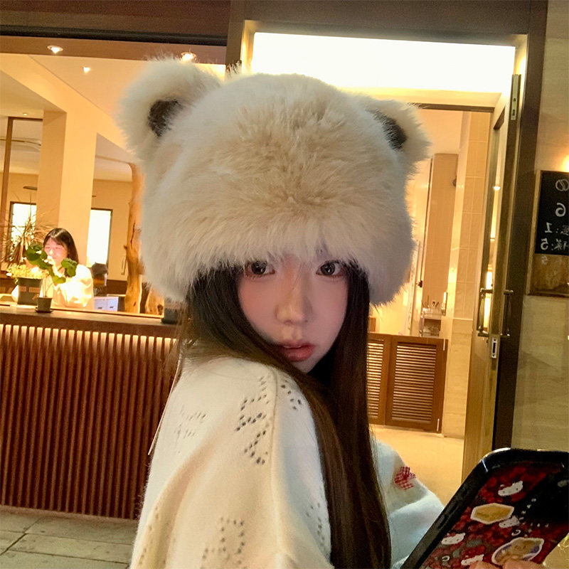 水貂毛可爱女生小熊耳朵毛绒帽女帽子