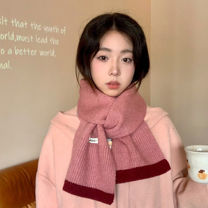 日系小清新撞色边粉色针织围巾女秋冬保暖百搭学生情侣毛线围脖,服饰配件/皮带/帽子/围巾,围巾/丝巾/披肩,淘宝优惠券,粉丝福利购,淘宝优惠卷
