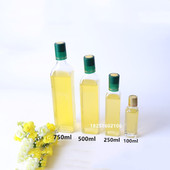 特价 带盖250ml500ml方形橄榄油瓶山茶油瓶透明玻璃瓶麻油瓶香油瓶