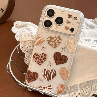 复古爱心豹纹苹果16手机壳17promax适用iphone15透明14个性 13防摔