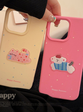 ins风波点猫咪狗狗16pro max苹果17手机壳硅胶iphone14适用13立体