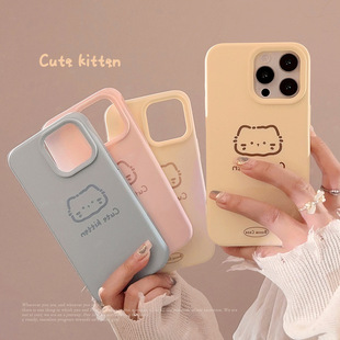 简约卡通线条猫咪16适用iPhone17promax苹果手机壳14韩系1312
